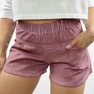 POL Red Denim Elastic Waist Front Pocket Shorts Relaxed Fit